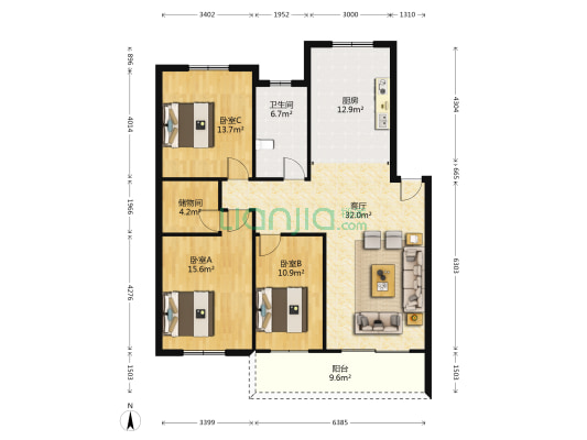 兰香园 3室1厅1卫 120平方