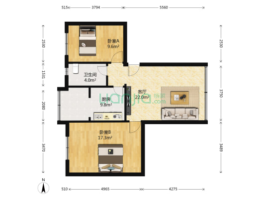 百花山路22A号 2室1厅1卫 74平方