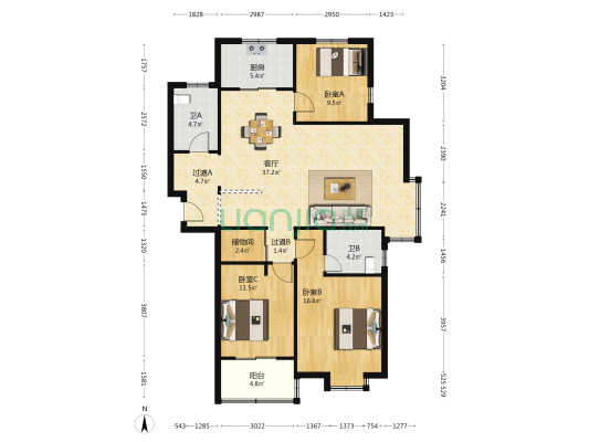 盛博华园 3室1厅2卫 140平方