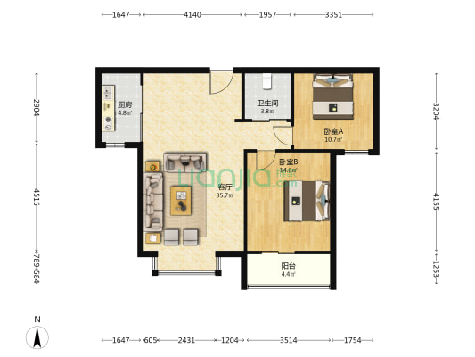 瑞江锦园 2室1厅1卫 95平方
