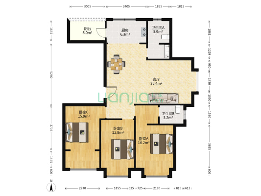 观海府邸 3室1厅2卫 139平方