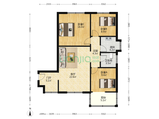 北苑楼小区 3室1厅1卫 94平方