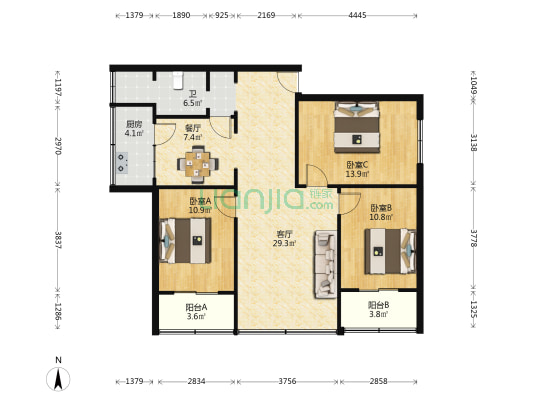 东三街北17号院 3室2厅1卫 99平方