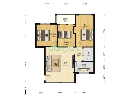 海南省汽车运输总公司红坎坡住宅区 3室1厅1卫 77平方