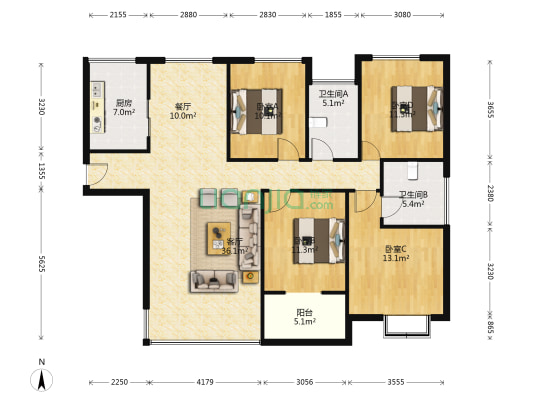 信江印象 4室2厅2卫 135平方