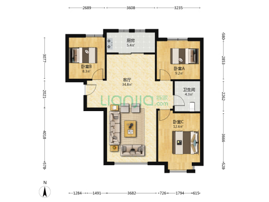 鸿坤理想湾 3居室 环境好 采光好 南北格局-户型图