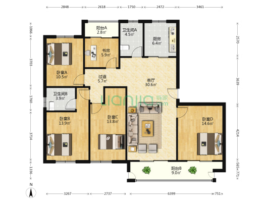 瑞海金融广场 5室1厅2卫 181平方