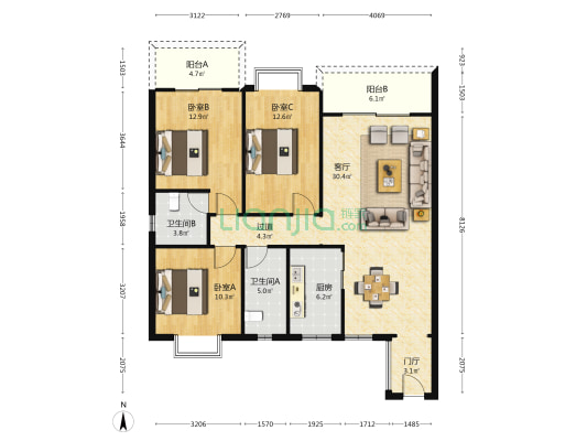 港岛花园 3室1厅2卫 120平方