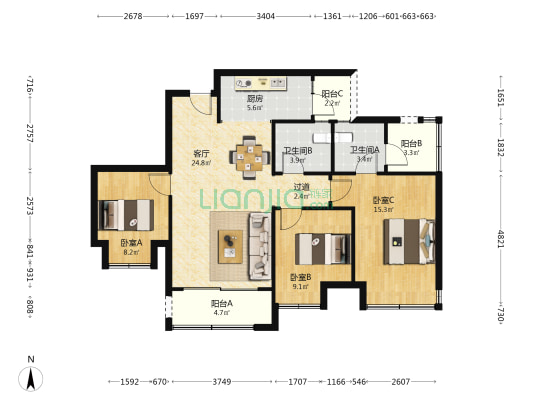 保利大国璟西苑 3室1厅2卫 99平方