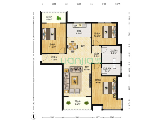 长葛市盛歌国际 3室1厅2卫 143平方