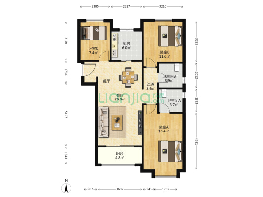 华润置地未来城市DK9 3室1厅2卫 125平方
