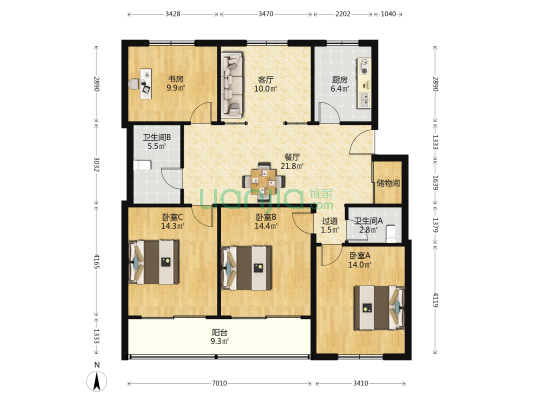 街西新村 4室2厅2卫 137平方