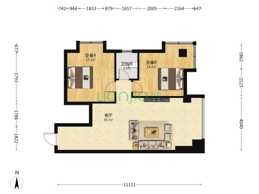 雄泰公寓 2室1厅1卫 90平方