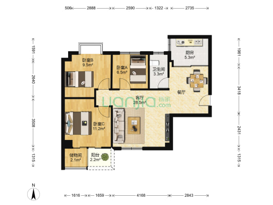 冠宏花园 3室1厅1卫 93平方