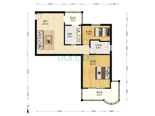 伊格尔公寓 2室1厅1卫 107平方