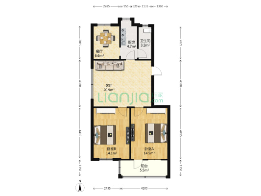 江联小区北区 2室2厅1卫 81平方