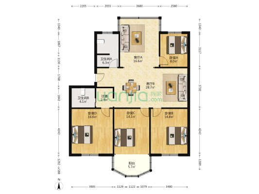 城南新村三期小区 4室2厅2卫 140平方