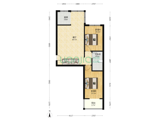 七十年大产权   南北两居  毛坯...-户型图