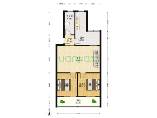 苏电公寓 2室1厅1卫 87平方