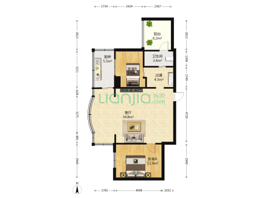航空花园 2室1厅1卫 84平方