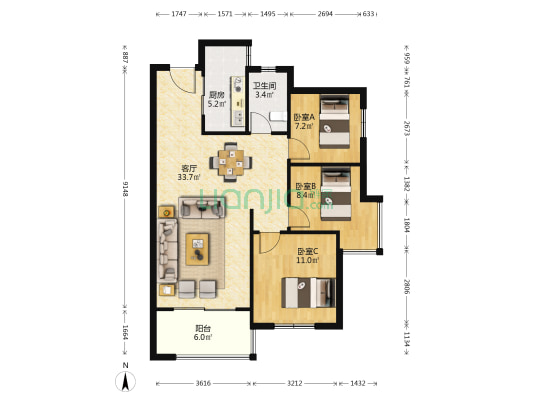 中建璟和城 3室1厅1卫 100平方