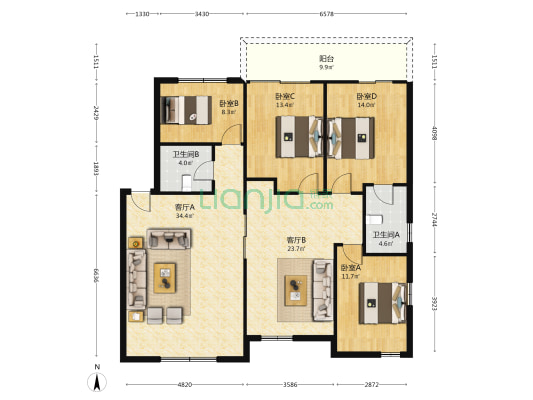 长虹村财税大楼 4室2厅2卫 90平方