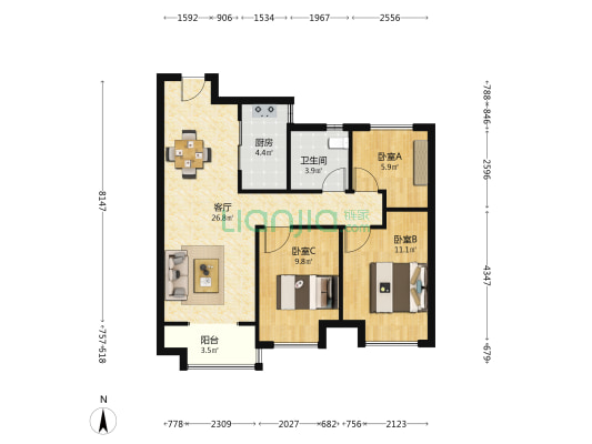 伟鹏硅谷小镇 3室1厅1卫 91平方