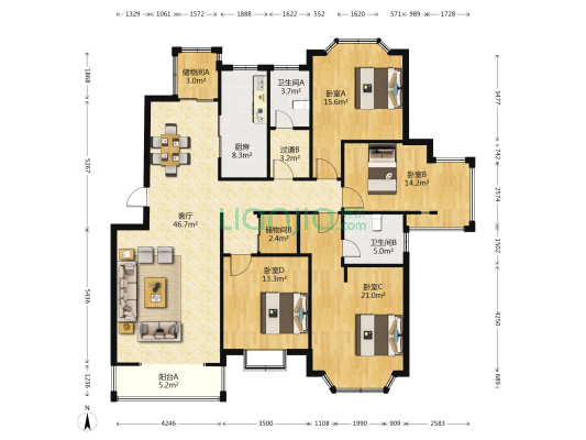 海信兰郡 4室1厅2卫 169平方