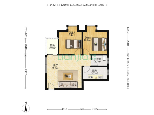 嘉世铭 2室1厅1卫 60平方