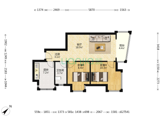 富力尚溢居 2室1厅1卫 71平方