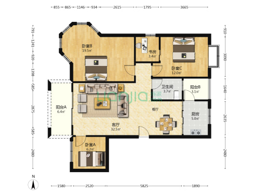 江北第一府西苑 4室1厅1卫 112平方