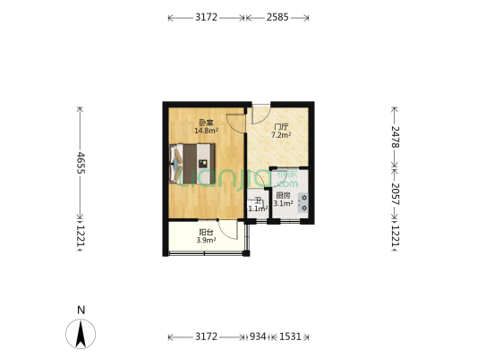 新华楼社区 1室0厅1卫 36平方