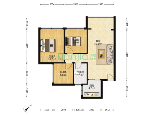 恒大望江华府 3室1厅1卫 90平方