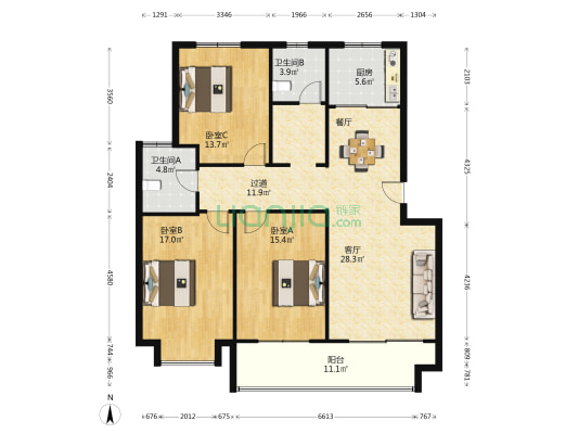 滨河人家 3室1厅2卫 134平方