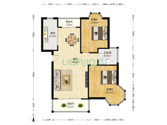居住主题公园-桂芳景绣多层公寓 2室1厅1卫 90平方