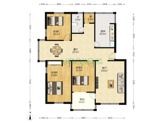 S楼小区 3室2厅1卫 120平方