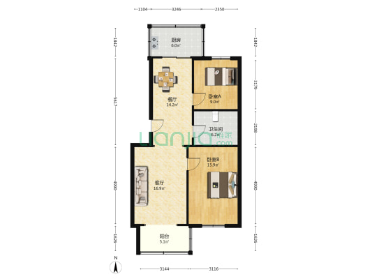 太矿佳园小区 2室2厅1卫 90平方