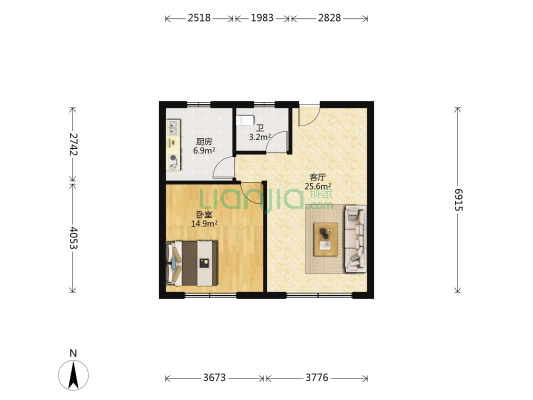 金山小区 1室1厅1卫 60平方