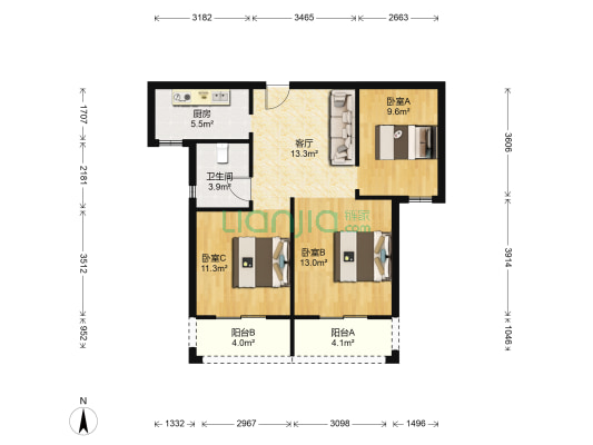蔡家埭里 3室1厅1卫 77平方