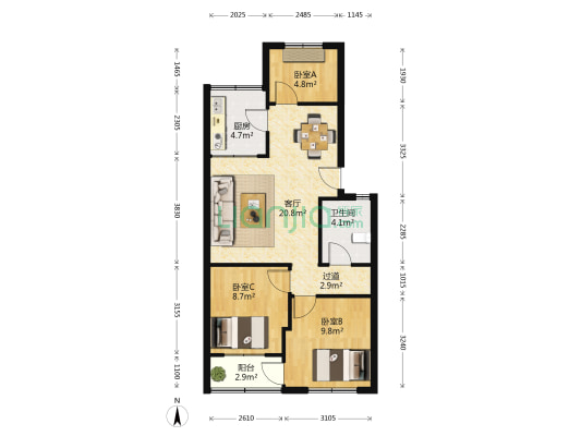 福寿园小区 3室1厅1卫 71平方