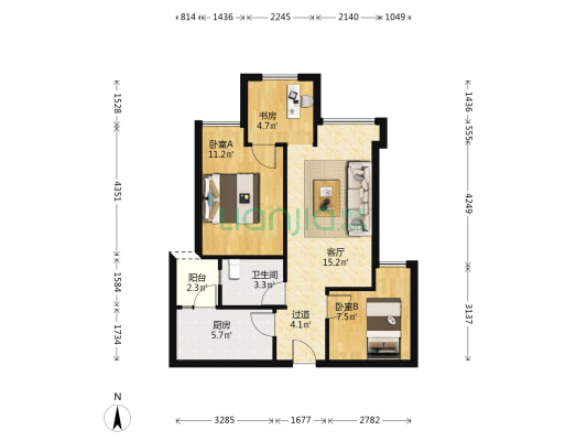 春森彼岸五期 三房 住家精装修 品牌家私 2021年交房-户型图