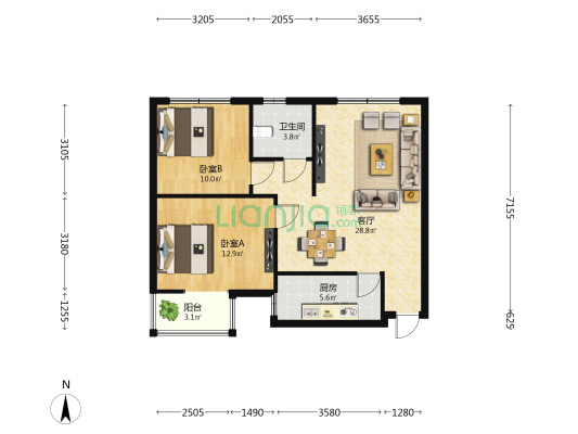 太化晋阳湖A 区 2室1厅1卫 85平方