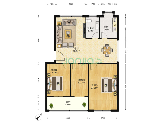 福如小区 2室1厅1卫 128平方