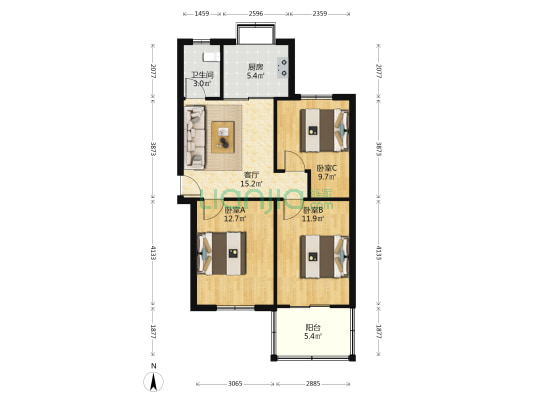 群艺馆宿舍 3室1厅1卫 69平方