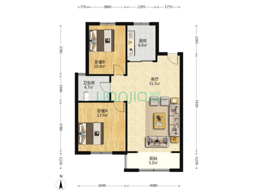 馨梅福苑北区 2室1厅1卫 108平方