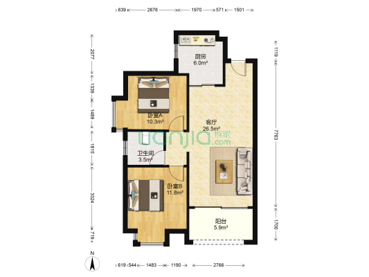山语华府 2室1厅1卫 80平方
