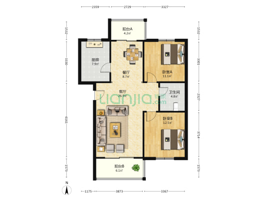 盛鑫花苑 2室2厅1卫 103平方