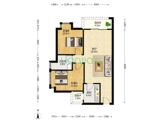 中集智荟园 2室1厅1卫 77平方