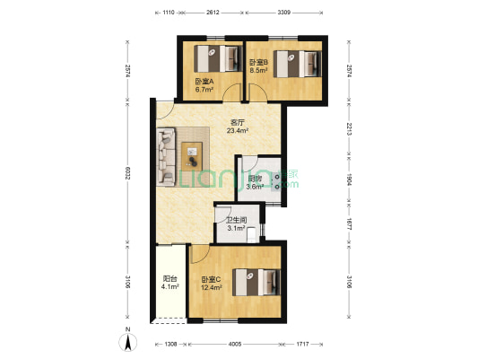 翠薇园 3室1厅1卫 76平方