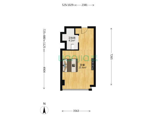 绿地象南中心 1室0厅1卫 45平方